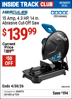 Harbor Freight Coupons, HF Coupons, 20% off - 15 Amp 4.3 HP 14 in.  Abrasive Cut-Off Saw