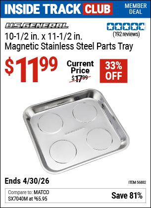 Harbor Freight Coupons, HF Coupons, 20% off - 10-1/2 in. x 11-1/2 in. Magnetic Stainless Steel Parts Tray