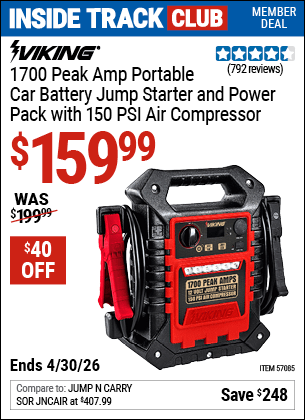 Harbor Freight Coupons, HF Coupons, 20% off - 1700 Peak Amp Portable Jump Starter and Power Pack with 250 PSI Air Compressor