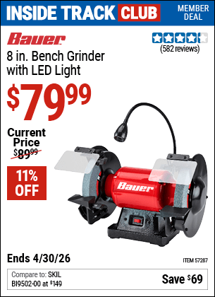 Harbor Freight Coupons, HF Coupons, 20% off - BAUER 8 in. Bench Grinder With LED Light for $79.99