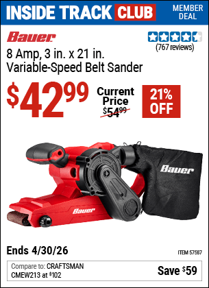 Harbor Freight Coupons, HF Coupons, 20% off - 8 Amp 3 in. x 21 in. Variable Speed Belt Sander