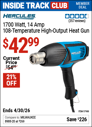 Harbor Freight Coupons, HF Coupons, 20% off - 1700 Watt  14 Amp 108 Temperature High Output Heat Gun