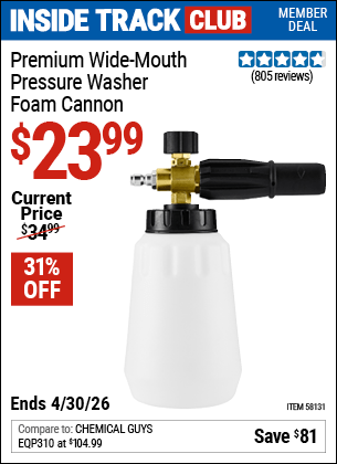 Harbor Freight Coupons, HF Coupons, 20% off - Pressure Washer Premium Foam Cannon 