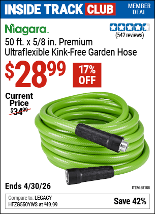 Harbor Freight Coupons, HF Coupons, 20% off - NIAGARA 50 ft. Premium Ultra Flexible Kink Free Garden Hose 