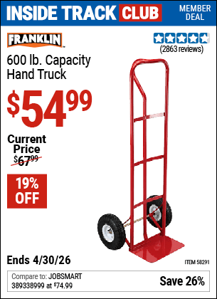 Harbor Freight Coupons, HF Coupons, 20% off - FRANKLIN 600 lb. Capacity Hand Truck for $54.99