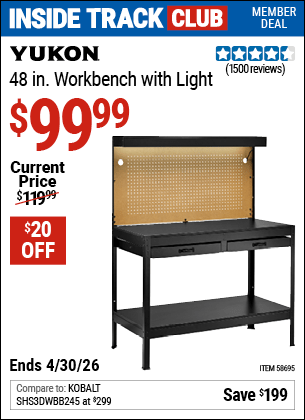 Harbor Freight Coupons, HF Coupons, 20% off - YUKON 48 in. Workbench with Light 
