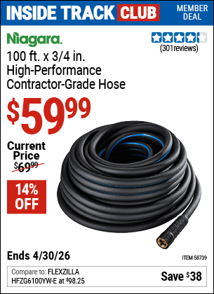 Harbor Freight Coupons, HF Coupons, 20% off - NIAGARA 100 ft. x 3/4 in. High Performance Contractor Grade Hose for $59.99