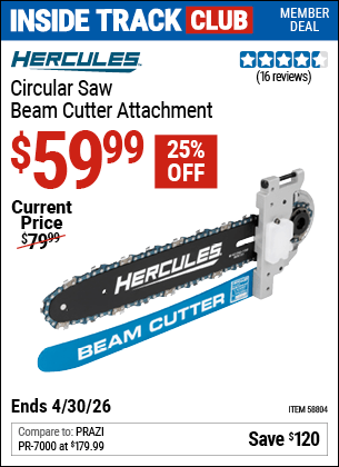 Harbor Freight Coupons, HF Coupons, 20% off - HERCULES Circular Saw Beam Cutter Attachment for $49.99