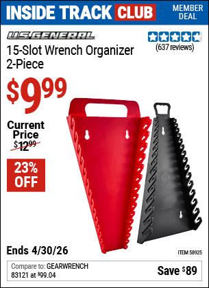 Harbor Freight Coupons, HF Coupons, 20% off - U.S. GENERAL 15 Slot Wrench Organizer, 2 Pc. for $9.99