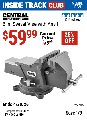Harbor Freight Coupons, HF Coupons, 20% off - CENTRAL MACHINERY 6 in. Swivel Vise with Anvil 