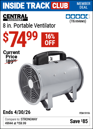 Harbor Freight Coupons, HF Coupons, 20% off - CENTRAL MACHINERY 8 in. Portable Ventilator for $74.99