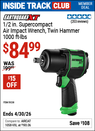 Harbor Freight Coupons, HF Coupons, 20% off - EARTHQUAKE XT 1/2 in. Super Compact Air Impact Wrench for $84.99