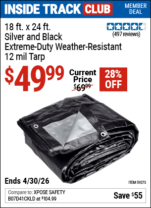 Harbor Freight Coupons, HF Coupons, 20% off - 18 ft. x 24 ft. Silver and Black Extreme Duty Weather Resistant Tarp for $54.99