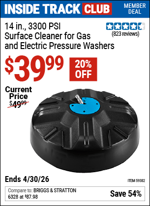 Harbor Freight Coupons, HF Coupons, 20% off - 14 in., 3300 PSI Surface Cleaner for Gas and Electric Pressure Washers for $39.99