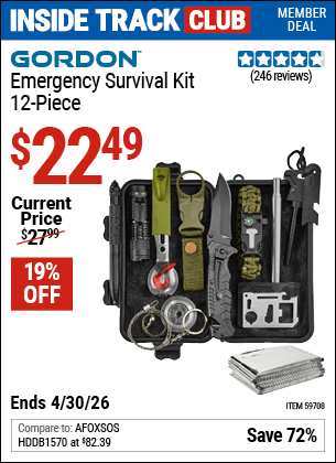 Harbor Freight Coupons, HF Coupons, 20% off - GORDON Emergency Survival Kit 