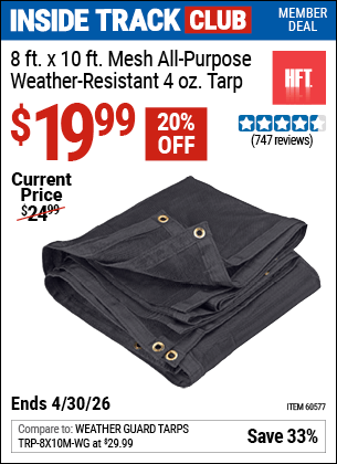 Harbor Freight Coupons, HF Coupons, 20% off - 8 Ft. X 10 Ft. Mesh Weather Resistant Tarp