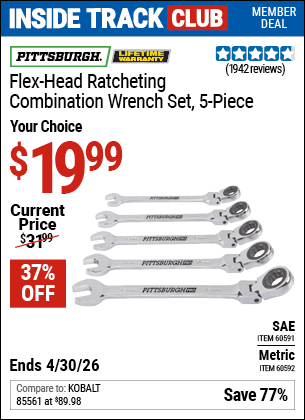 Harbor Freight Coupons, HF Coupons, 20% off - 5 Piece Flex-head Combo Wrench Sets