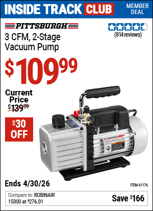 Harbor Freight Coupons, HF Coupons, 20% off - 3 Cfm Two Stage Vacuum Pump