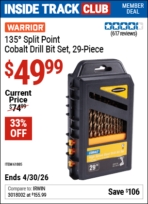 Harbor Freight Coupons, HF Coupons, 20% off - 29 Piece 135 Split Point Cobalt Drill Bit Set
