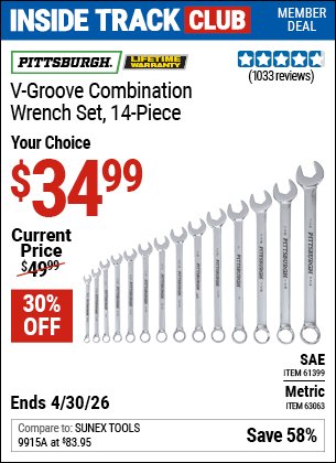 Harbor Freight Coupons, HF Coupons, 20% off - 14 Piece V-groove Fully Polished Combination Wrench Sets