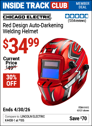 Harbor Freight Coupons, HF Coupons, 20% off - Red Design Auto-darkening Welding Helmet