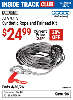 Harbor Freight Coupons, HF Coupons, 20% off - Atv/utv Synthetic Rope And Fairlead Kit