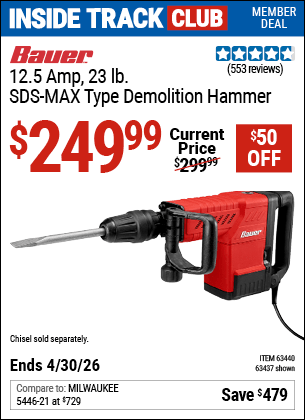 Harbor Freight Coupons, HF Coupons, 20% off - 12.5 Amp Sds Max. Type Pro Demolition Hammer Kit