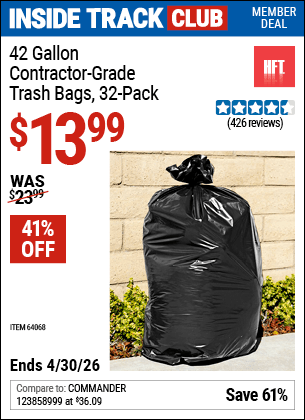 Harbor Freight Coupons, HF Coupons, 20% off - 24 Gallon Contractor Grade Trash Bags Pack Of 32