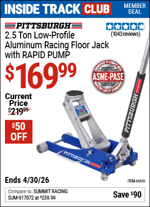 Harbor Freight Coupons, HF Coupons, 20% off - 2.5 ton Aluminum Rapid Pumpxc2xae Racing Floor Jack
