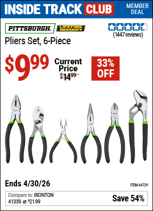 Harbor Freight Coupons, HF Coupons, 20% off - 6 Piece Pliers Set