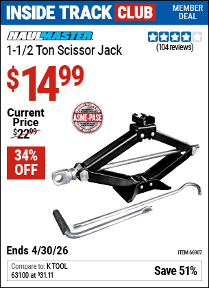 Harbor Freight Coupons, HF Coupons, 20% off - 1-1/2 Ton Scissor Jack