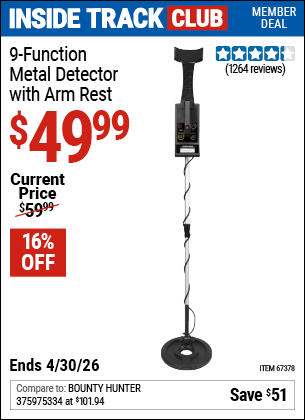 Harbor Freight Coupons, HF Coupons, 20% off - 9 Function Metal Detector With Arm Rest