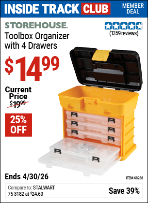 Harbor Freight Coupons, HF Coupons, 20% off - Toolbox Organizer With 4 Drawers