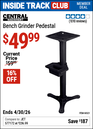 Harbor Freight Coupons, HF Coupons, 20% off - Heavy Duty Bench Grinder Pedestal