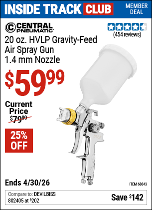 Harbor Freight Coupons, HF Coupons, 20% off - 20 Oz. Professional Hvlp Gravity Feed Air Spray Gun