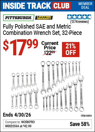 Harbor Freight Coupons, HF Coupons, 20% off - 32 Piece Fully Polished Sae & Metric Combination Wrench Set