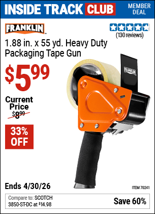 Harbor Freight Coupons, HF Coupons, 20% off - FRANKLIN 1.88 in. x 55 yd. Heavy Duty Packaging Tape Gun 