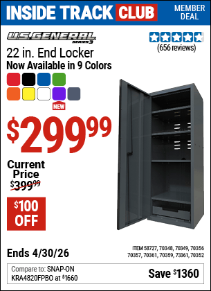 Harbor Freight Coupons, HF Coupons, 20% off - U.S. GENERAL 22 in. End Locker, Series 3 for $299.99