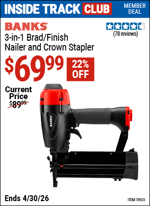 Harbor Freight Coupons, HF Coupons, 20% off - BANKS 3-in-1 Brad/Finish Nailer and Crown Stapler for $69.99