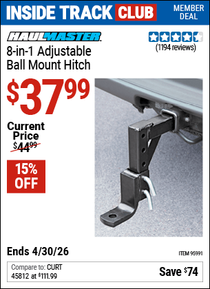 Harbor Freight Coupons, HF Coupons, 20% off - 8-in-1 Adjustable Ball Mount Hitch
