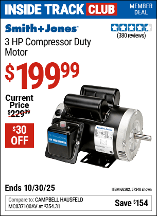 Harbor Freight Coupons, HF Coupons, 20% off - SMITH + JONES 3 HP Compressor Duty Motor 