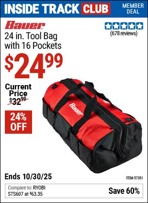 Harbor Freight Coupons, HF Coupons, 20% off - BAUER 24 in. Tool Bag with 16 Pockets for $24.99