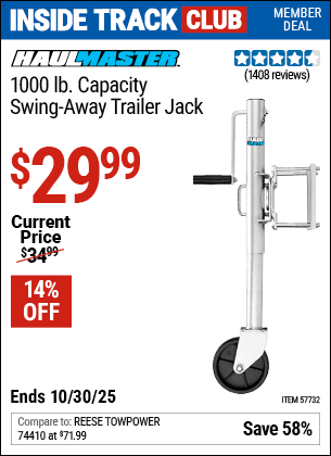 Harbor Freight Coupons, HF Coupons, 20% off - HAUL-MASTER 1000 lb. Swing-Back Bolt-On Trailer Jack for $27.99