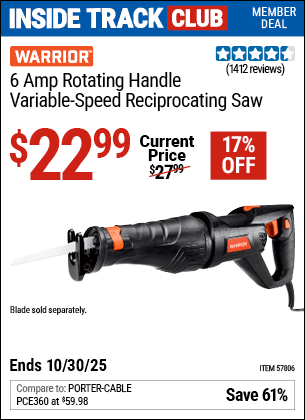 Harbor Freight Coupons, HF Coupons, 20% off - WARRIOR 6 Amp Rotating Handle Variable Speed Reciprocating Saw 