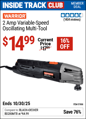 Harbor Freight Coupons, HF Coupons, 20% off - WARRIOR 2 Amp Variable Speed Oscillating Multi-Tool 