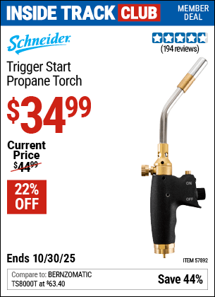 Harbor Freight Coupons, HF Coupons, 20% off - SCHNEIDER Trigger Start Propane Torch for $34.99
