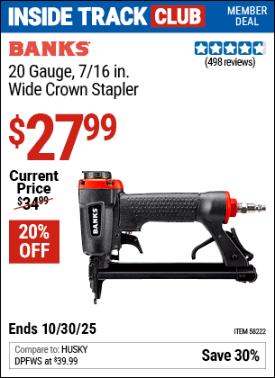 Harbor Freight Coupons, HF Coupons, 20% off - 20 Gauge Wide Crown Stapler