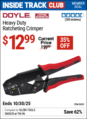 Harbor Freight Coupons, HF Coupons, 20% off - DOYLE Heavy Duty Ratcheting Crimper for $14.99