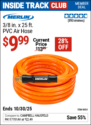 Harbor Freight Coupons, HF Coupons, 20% off - MERLIN 3/8 in. x 25 ft. PVC Air Hose 