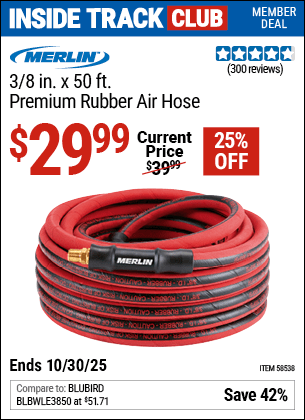 Harbor Freight Coupons, HF Coupons, 20% off - MERLIN 3/8 in. x 50 ft. Premium Rubber Air Hose for $29.99